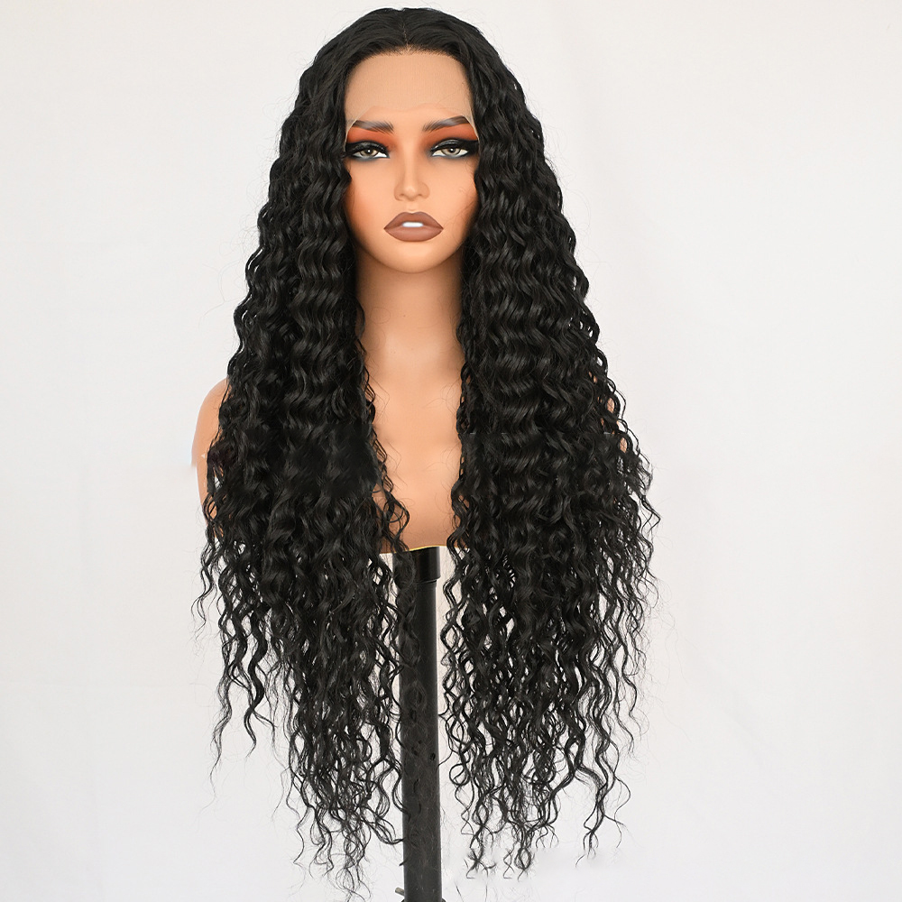 High temperature fiber silk Lace Front Wig, Black curly texture. D13x4kc2 Demo 004