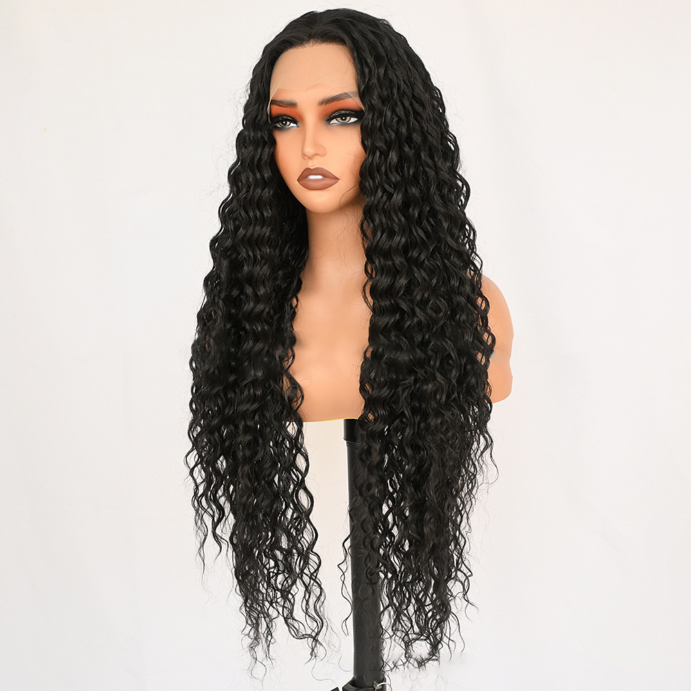 High temperature fiber silk Lace Front Wig, Black curly texture. D13x4kc2 Demo 005