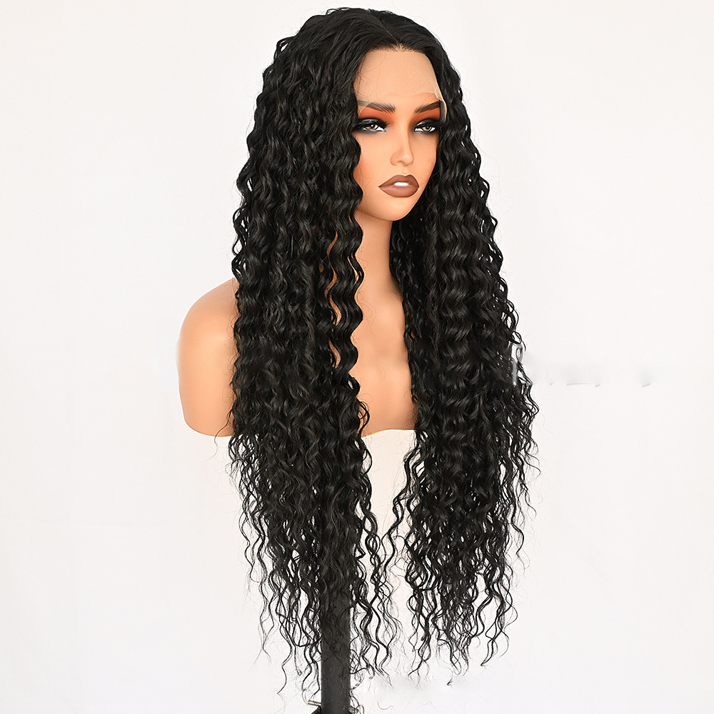 High temperature fiber silk Lace Front Wig, Black curly texture. D13x4kc2 Demo 006