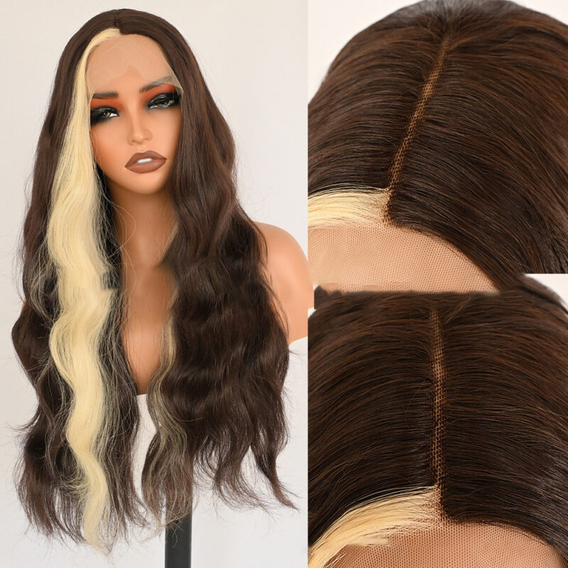 Silk fiber lace wig,Medium-Length Curly Hair D-lw x brown6131-04