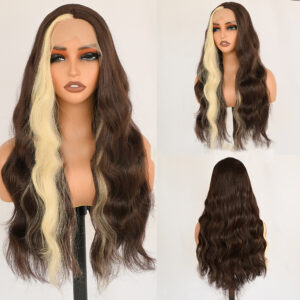 Silk fiber lace wig,Medium-Length Curly Hair D-lw x brown6131
