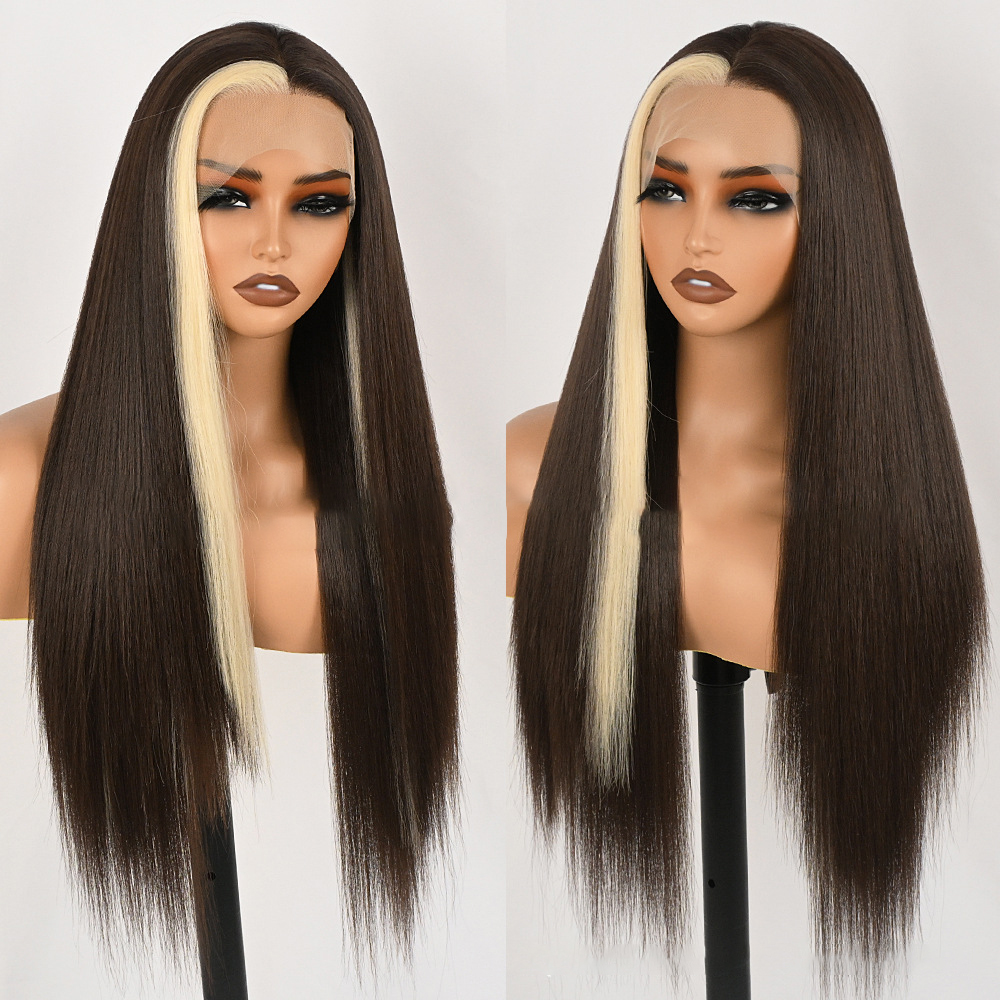 Women's Lace Front Fiber wig. Middle Highlighted D13x4 brown6131-02