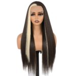 Women's Lace Front Fiber wig. Middle Highlighted D13x4 brown6131-03