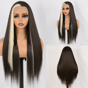 Women's Lace Front Fiber wig. Middle Highlighted D13x4 brown6131