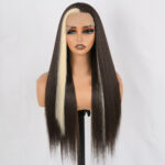 Women's Lace Front Fiber wig. Middle Highlighted D13x4 brown6131 Demo 01
