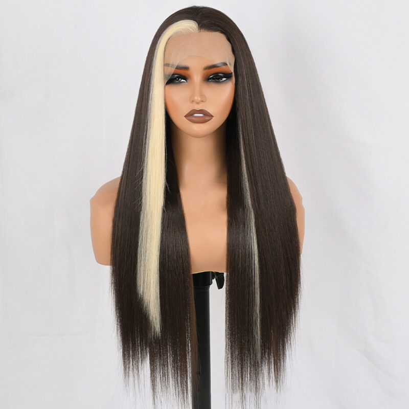 Women's Lace Front Fiber wig. Middle Highlighted D13x4 brown6131 Demo 01