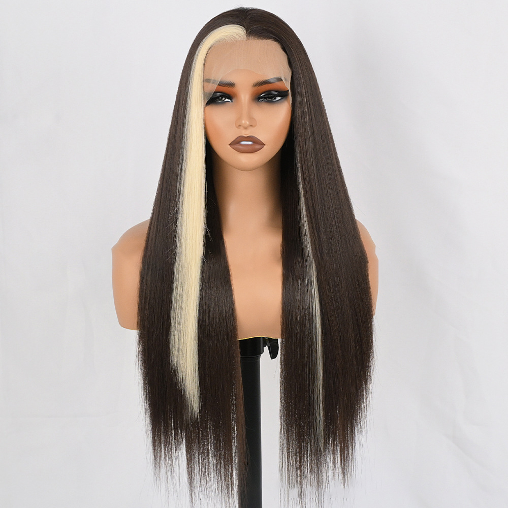 Women's Lace Front Fiber wig. Middle Highlighted D13x4 brown6131 Demo 01