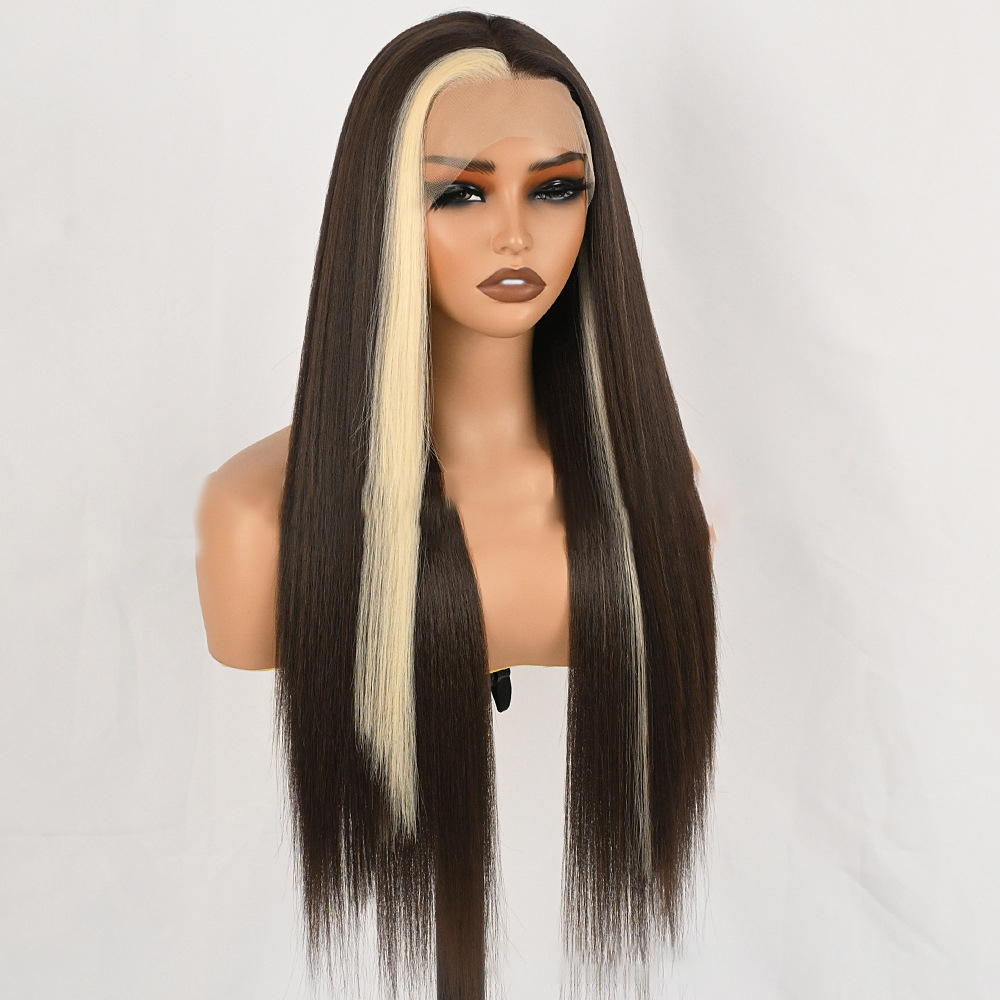 Women's Lace Front Fiber wig. Middle Highlighted D13x4 brown6131 Demo 02