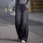 N7465 black nine-point pants- Women's jean, Wide-Leg High-Waisted Straight Super Stylish jean N7465