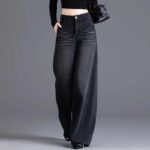 N7465 black single style jean- Women's jean, Wide-Leg High-Waisted Straight Super Stylish jean N7465