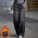 N7465 black trousers with velvet -Women's jean, Wide-Leg High-Waisted Straight Super Stylish jean N7465
