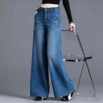 N7465 blue jean-Women's jean, Wide-Leg High-Waisted Straight Super Stylish jean N7465