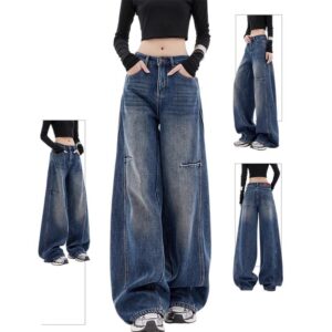 Plus size women jean Vintage Wide Leg Jeans 108- Model