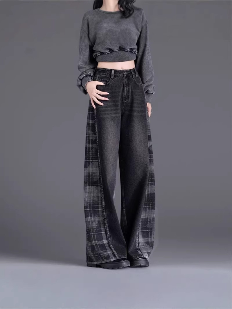 Women's jean Style Plaid Slimming Wide-Leg jean 8,216-01