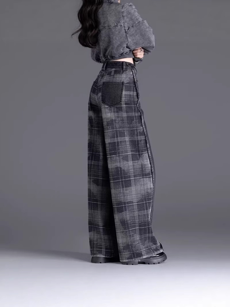 Women's jean Style Plaid Slimming Wide-Leg jean 8,216-05 Women's jean Style Plaid Slimming Wide-Leg jean 8,216-05
