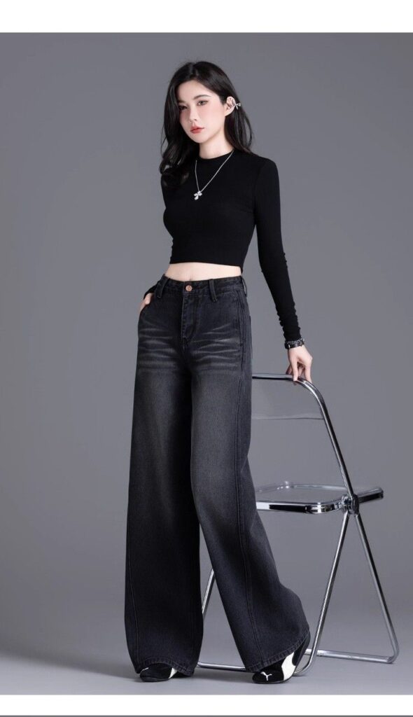 Women's jean, Wide-Leg High-Waisted Straight Super Stylish jean N7465-Demo 011