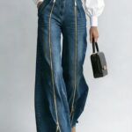 Double-zipper wide-leg women's jeans, women's denim BM0814-04