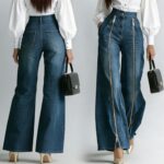 Double-zipper wide-leg women's jeans, women's denim BM0814