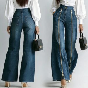 Double-zipper wide-leg women's jeans, women's denim BM0814