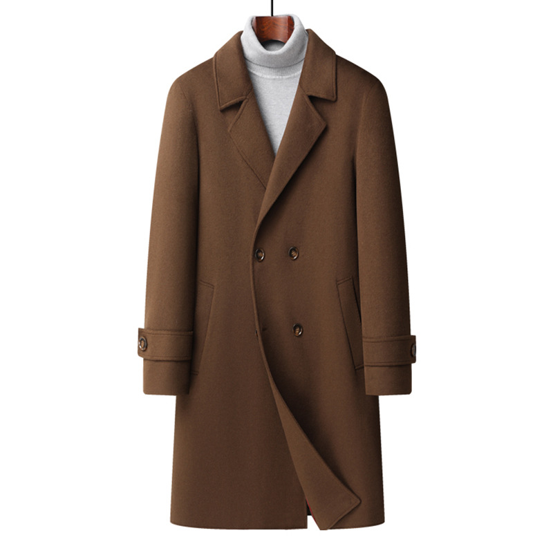 Men's Cashmere Coat, Double-Sided, Woolen Coat 9105 Brown coffee