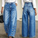 Waisted Wide-Leg Buttoned Street Style women's jean 6812 #