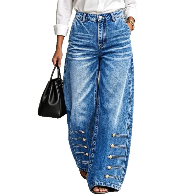 Waisted Wide-Leg Buttoned Street Style women's jean 6812 #-02