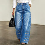 Waisted Wide-Leg Buttoned Street Style women's jean 6812 #-05
