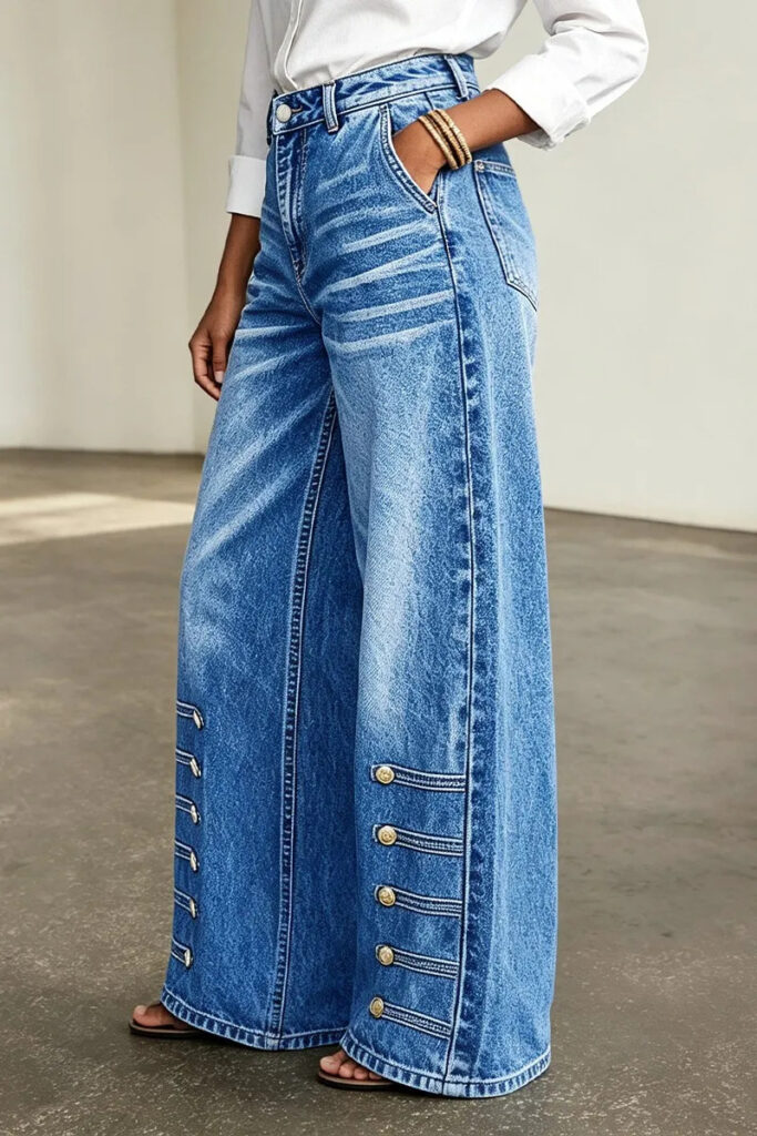 Waisted Wide-Leg Buttoned Street Style women's jean 6812 #dEMO 002
