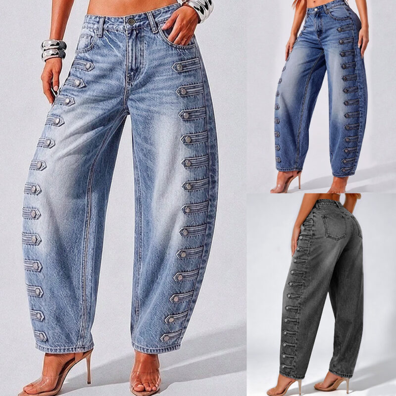 Women's denim, high-waisted loose, slimming jeans 6818 #
