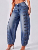 Women's denim, high-waisted loose, slimming jeans 6818 #-2