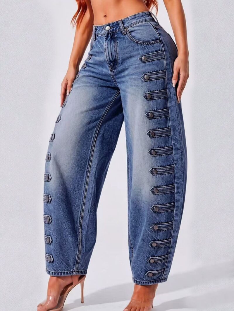 Women's denim, high-waisted loose, slimming jeans 6818 #-2