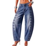 Women's denim, high-waisted loose, slimming jeans 6818 #-3