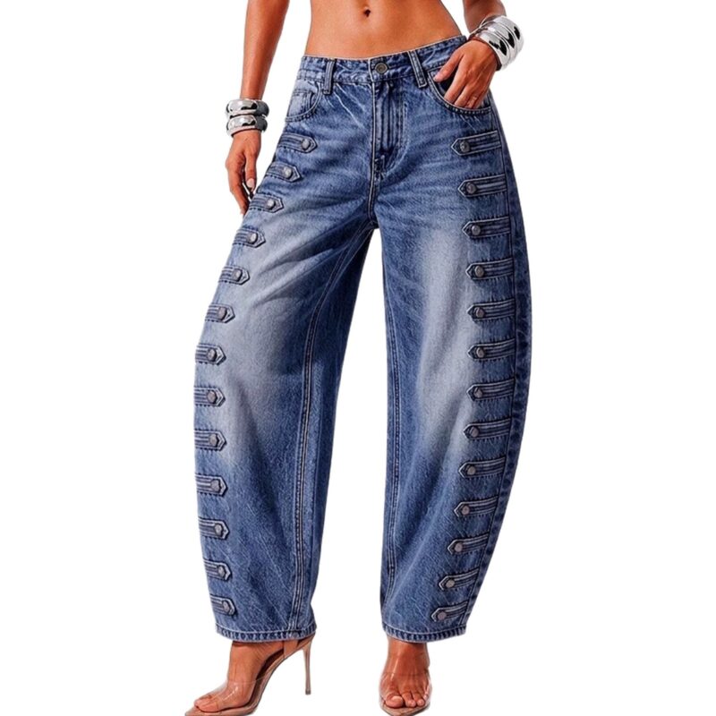 Women's denim, high-waisted loose, slimming jeans 6818 #-3