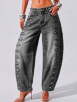 Women's denim, high-waisted loose, slimming jeans 6818 #-4