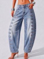Women's denim, high-waisted loose, slimming jeans 6818 #-5