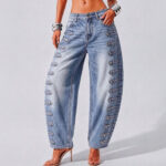 Women's denim, high-waisted loose, slimming jeans 6818 #-7