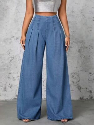 Women's denim trousers, High-waisted wide-leg jean 2610 #-01